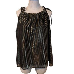 Madewell Women's Metallic Striped Silk Cami Tank Top Black Gold Size 10